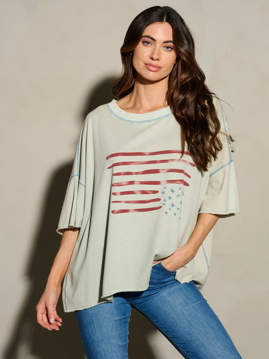 WOMEN'S SHORT SLEEVE AMERICAN FLAG PATRIOTIC TUNIC BLOUSE TOP