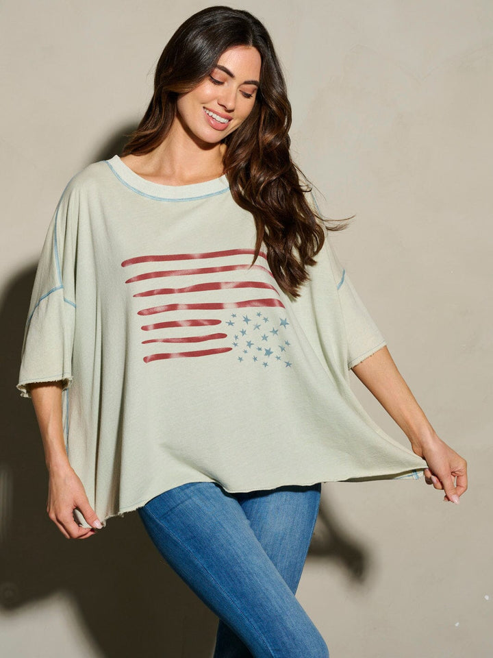 WOMEN'S SHORT SLEEVE AMERICAN FLAG PATRIOTIC TUNIC BLOUSE TOP