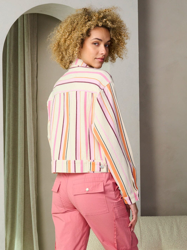 WOMEN'S LONG SLEEVE BUTTON CLOSURE STRIPES DENIM JACKET