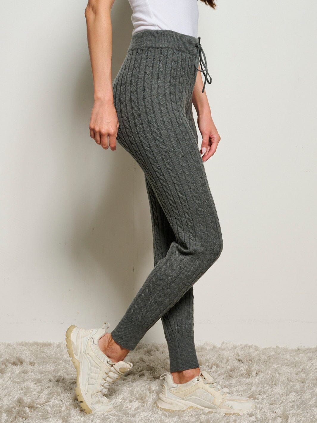 WOMEN'S ELASTIC WAIST CABLE KNIT SKINNY PANTS