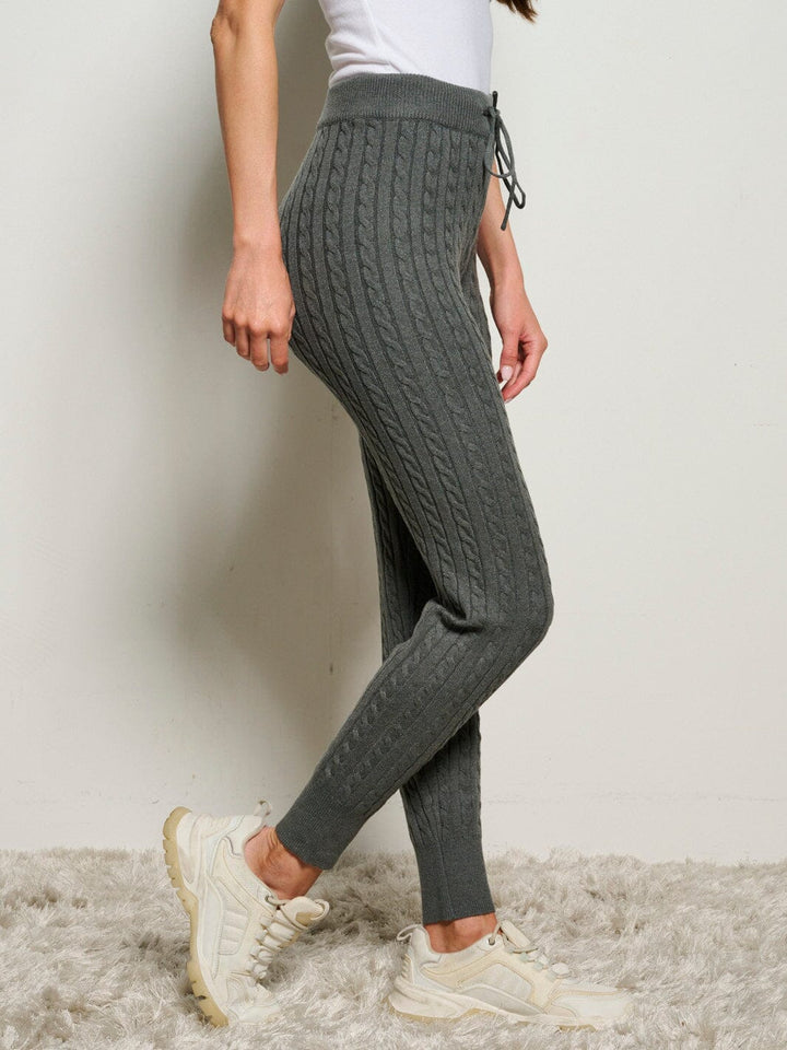 WOMEN'S ELASTIC WAIST CABLE KNIT SKINNY PANTS