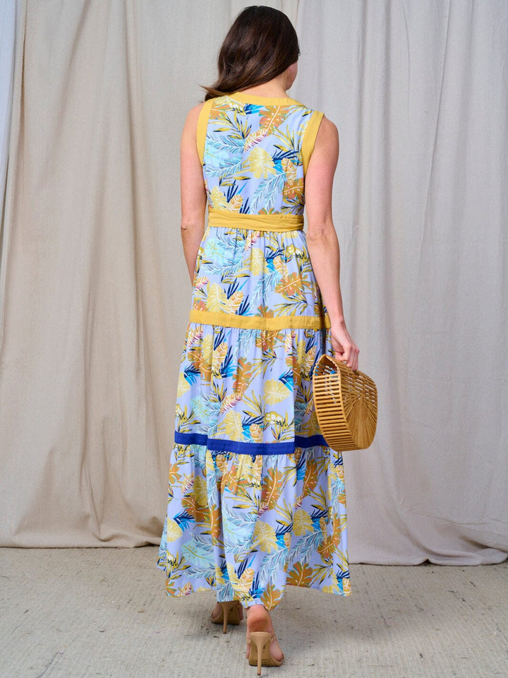 WOMEN'S SLEEVELESSTIERED COLORBLOCK FLORAL WRAP MAXI DRESS