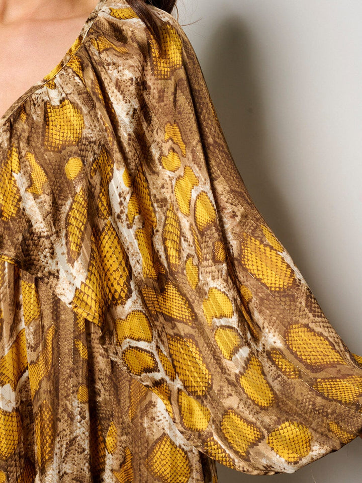 WOMEN'S LONG RUFFLE SLEEVE V-NECK TUNIC SNAKE PRINT MINI DRESS