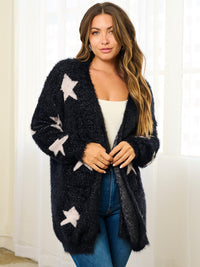 WOMEN'S LONG SLEEVE COLORBLOCK OPEN FRONT STARS PRINT CARDIGAN