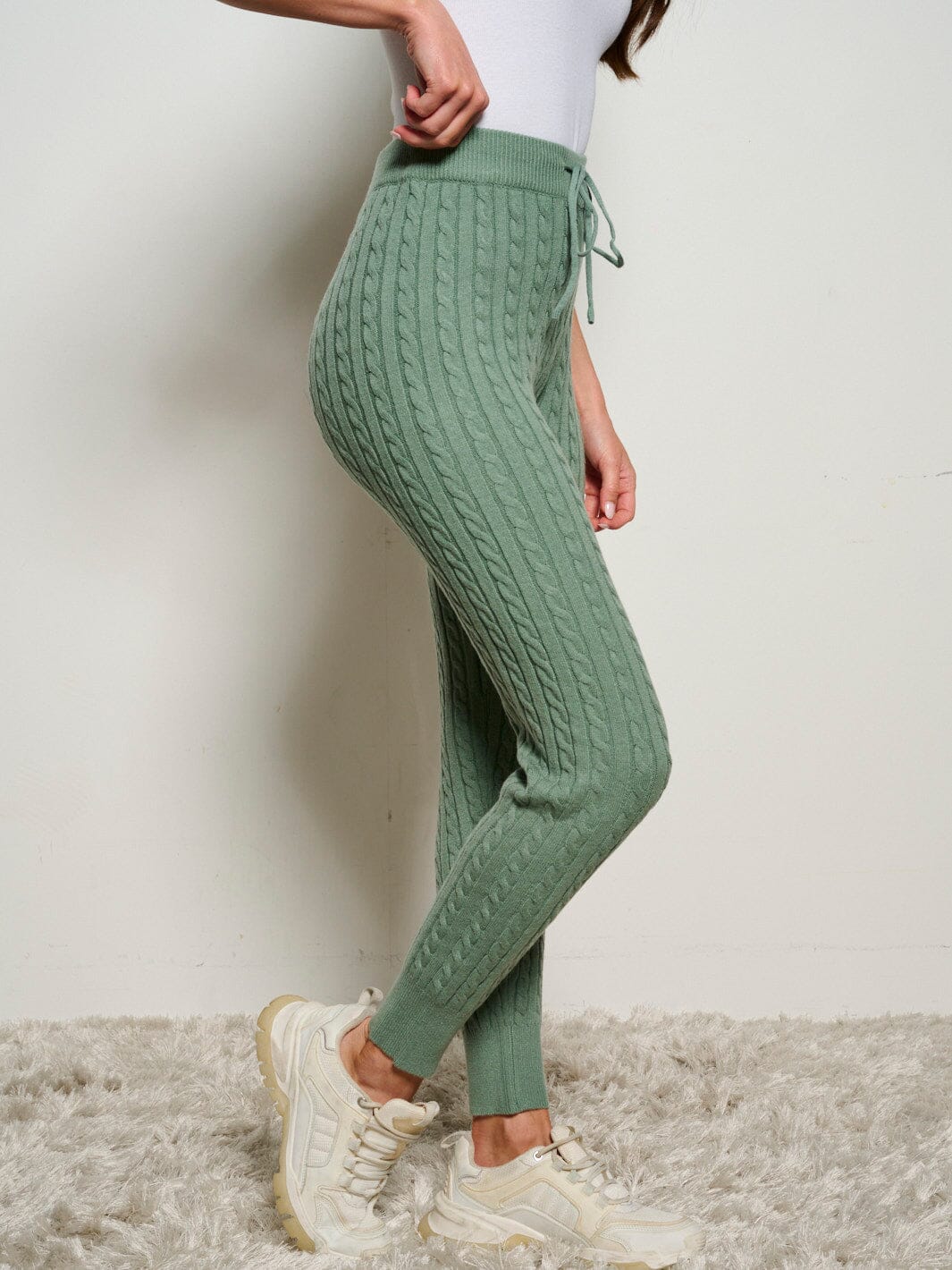 WOMEN'S ELASTIC WAIST CABLE KNIT SKINNY PANTS