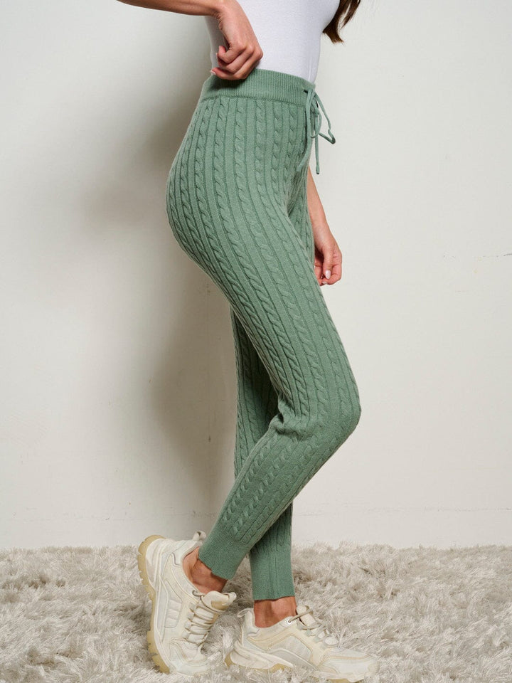 WOMEN'S ELASTIC WAIST CABLE KNIT SKINNY PANTS