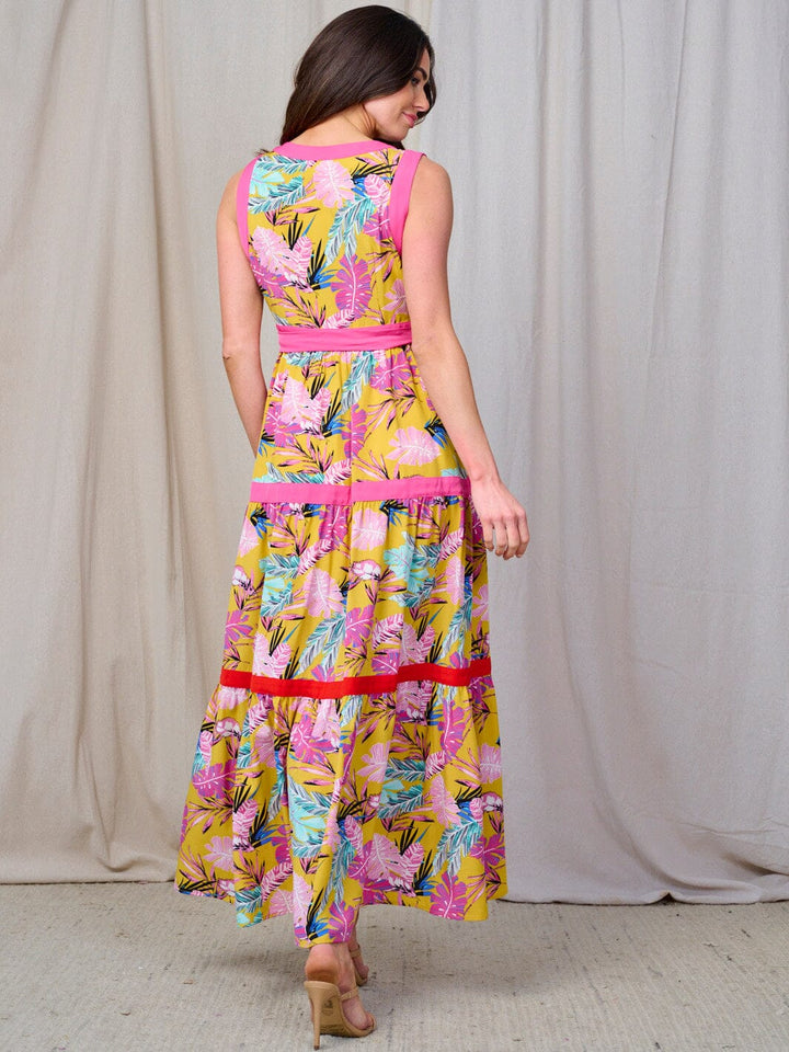 WOMEN'S SLEEVELESSTIERED COLORBLOCK FLORAL WRAP MAXI DRESS