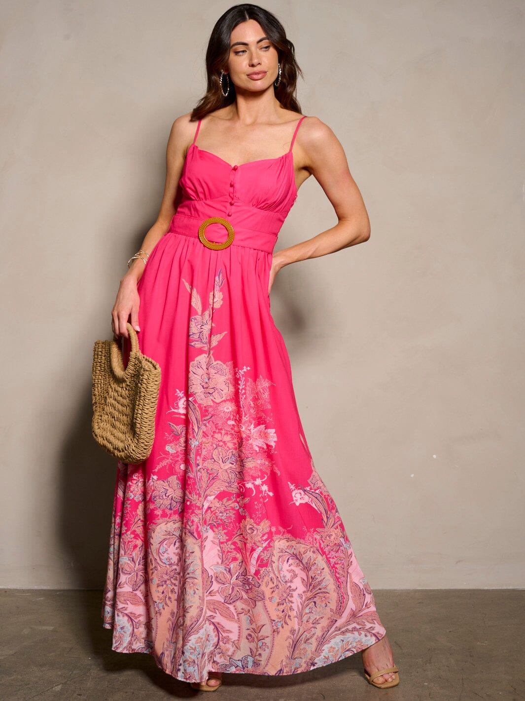 WOMEN'S SLEEVELESS V-NECK PAISLEY PRINT MAXI DRESS