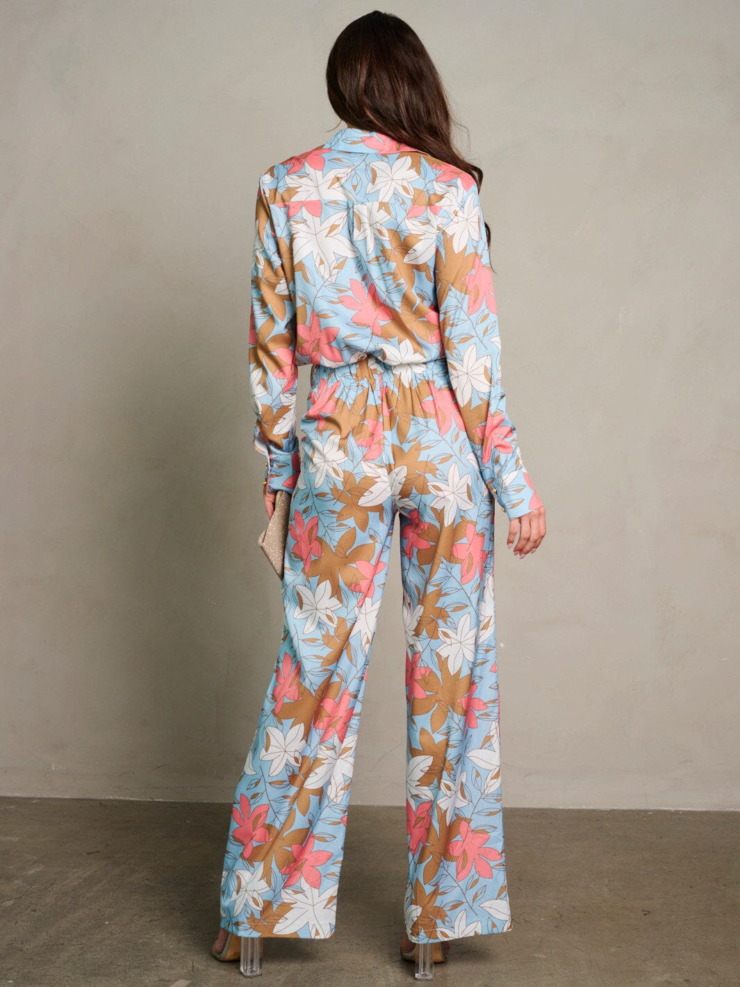 WOMEN'S LONG SLEEVE TOP & WIDE LEG PANTS FLORAL PRINT 2PC. SET