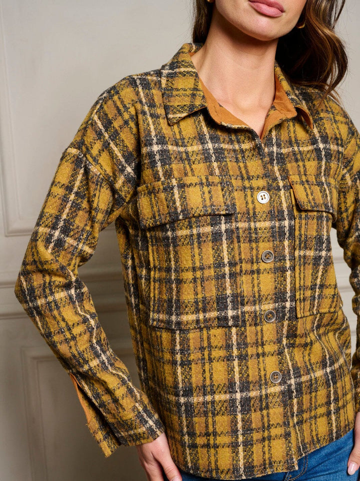WOMEN'S LONG SLEEVE POCKETS BUTTON UP PLAID JACKET