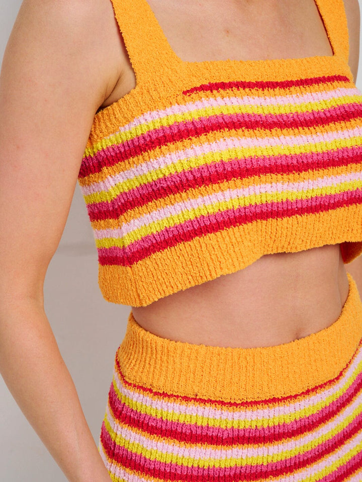 WOMEN'S SLEEVELESS COLORBLOCK STRIPES CROP TANK TOP