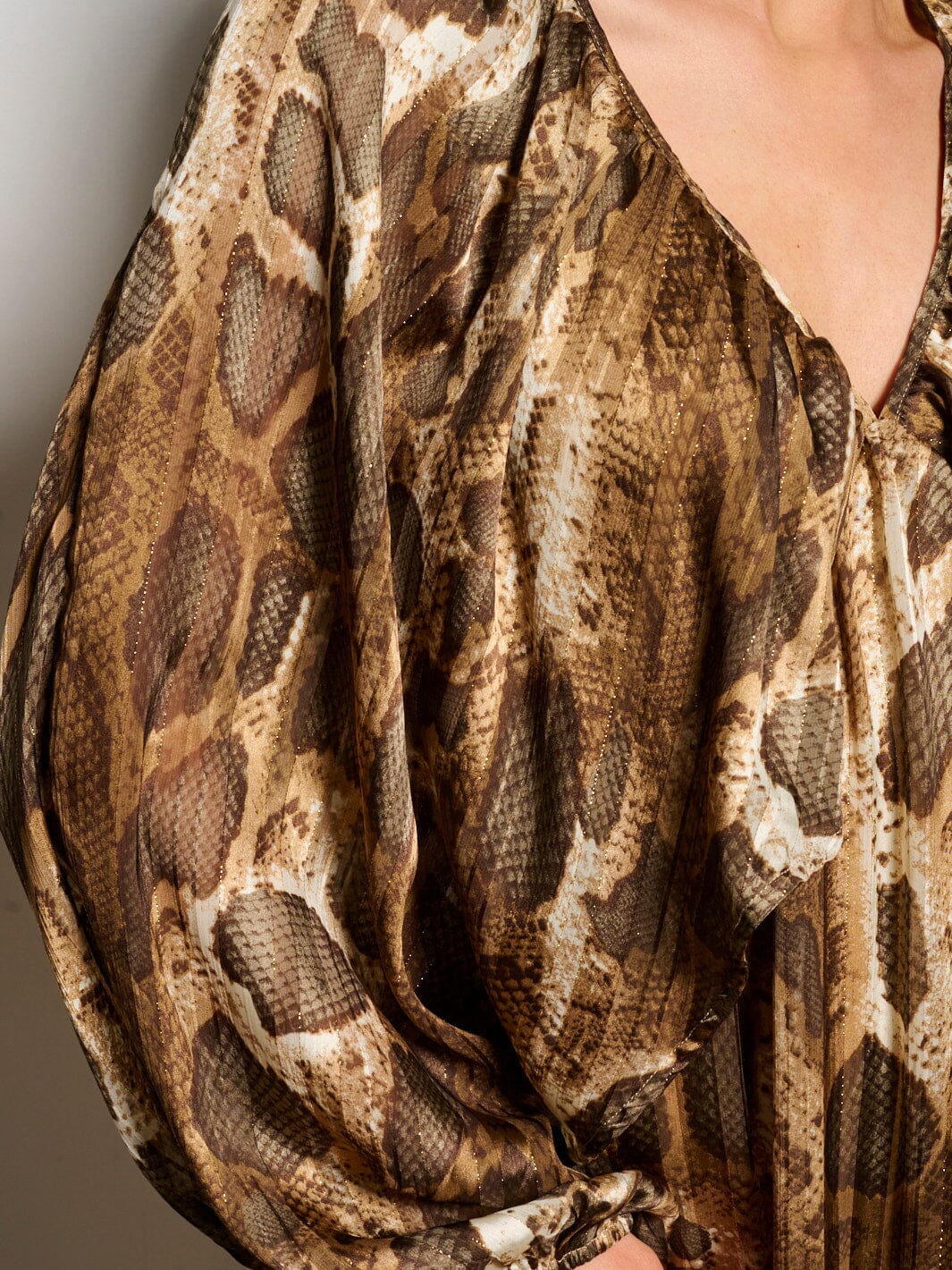 WOMEN'S LONG RUFFLE SLEEVE V-NECK TUNIC SNAKE PRINT MINI DRESS