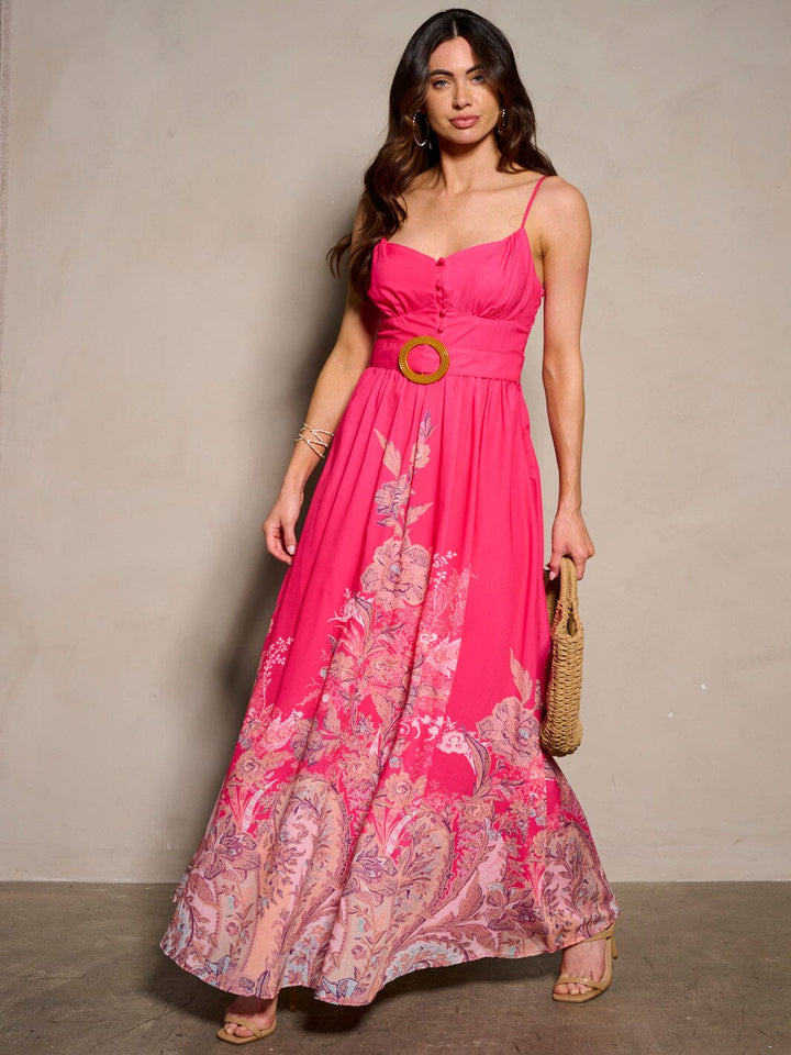 WOMEN'S SLEEVELESS V-NECK PAISLEY PRINT MAXI DRESS