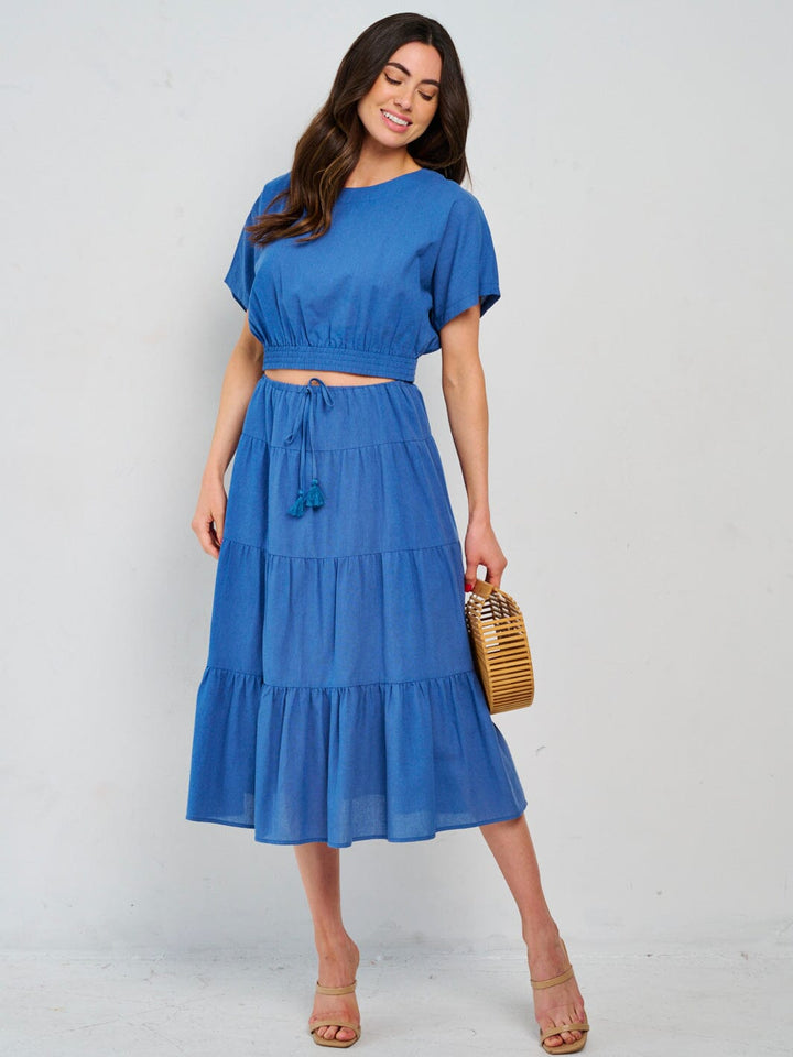 WOMEN'S SHORT SLEEVE TOP & ELASTIC WAIST MAXI SKIRT 2PC. SET