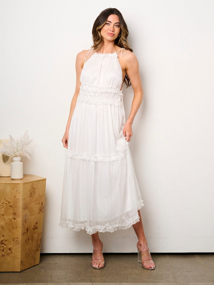 WOMEN'S SLEEVELESS TIERED RUFFLE MAXI DRESS