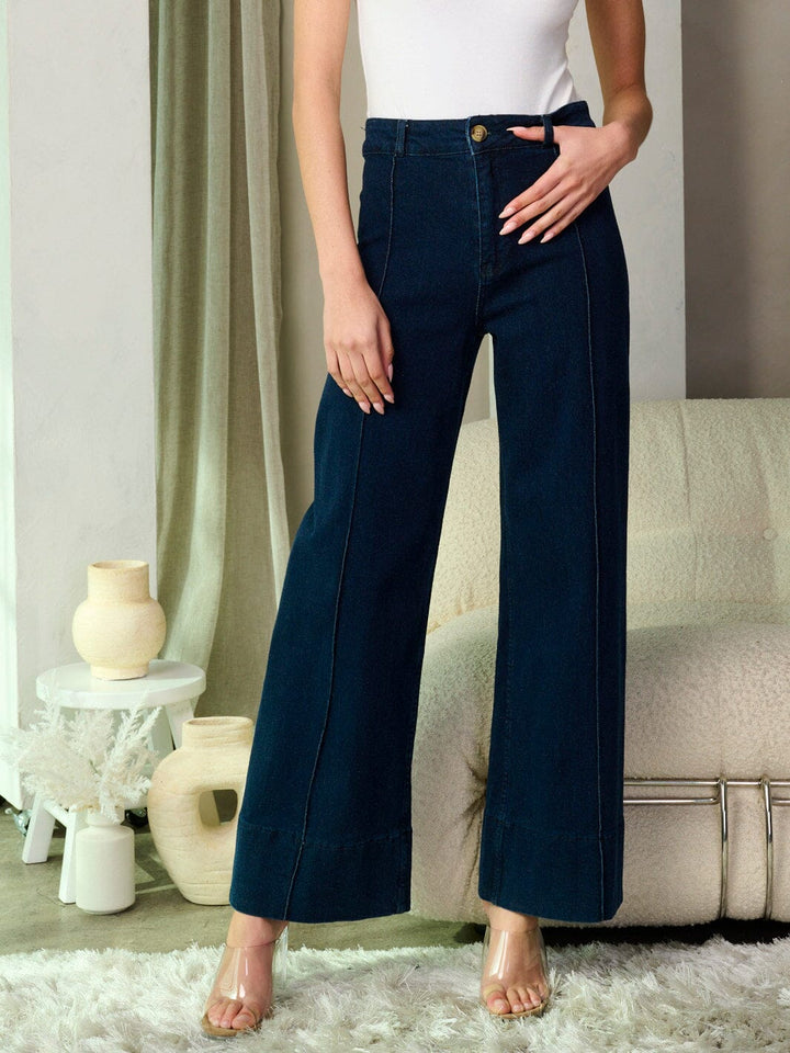 WOMEN'S BUTTON CLOSURE STRETCH DENIM PANTS