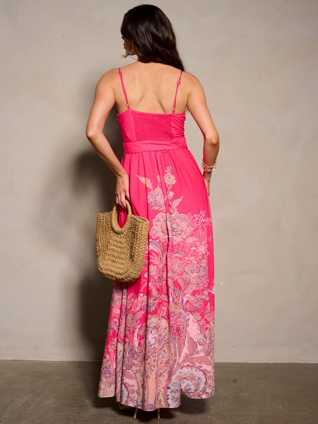 WOMEN'S SLEEVELESS V-NECK PAISLEY PRINT MAXI DRESS