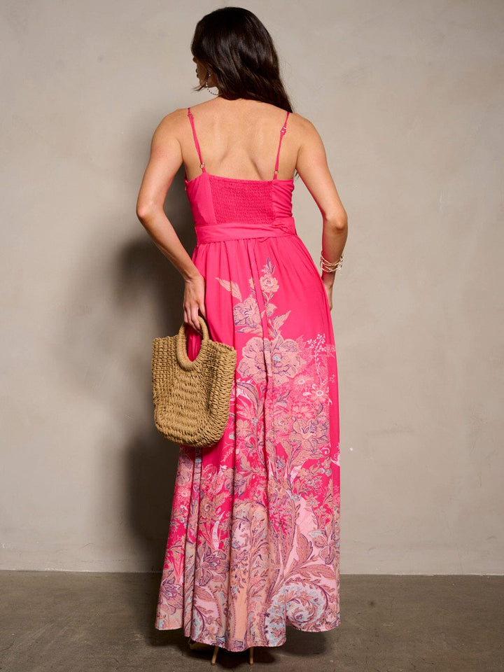 WOMEN'S SLEEVELESS V-NECK PAISLEY PRINT MAXI DRESS