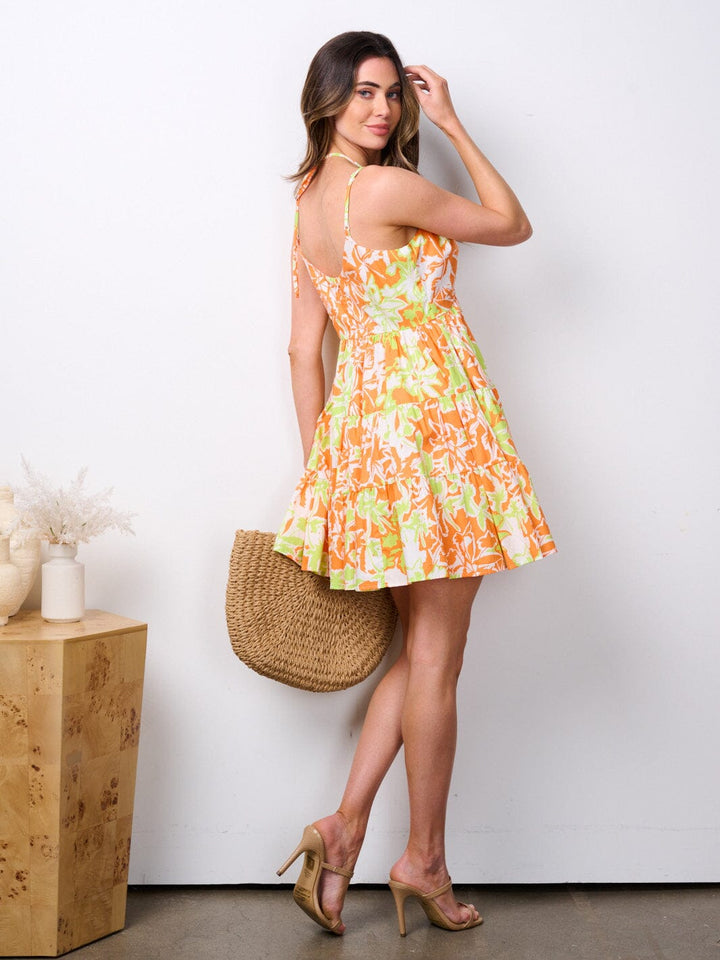 WOMEN'S SLEEVELESS V-NECK FIT & FLARE FLORAL MINI DRESS