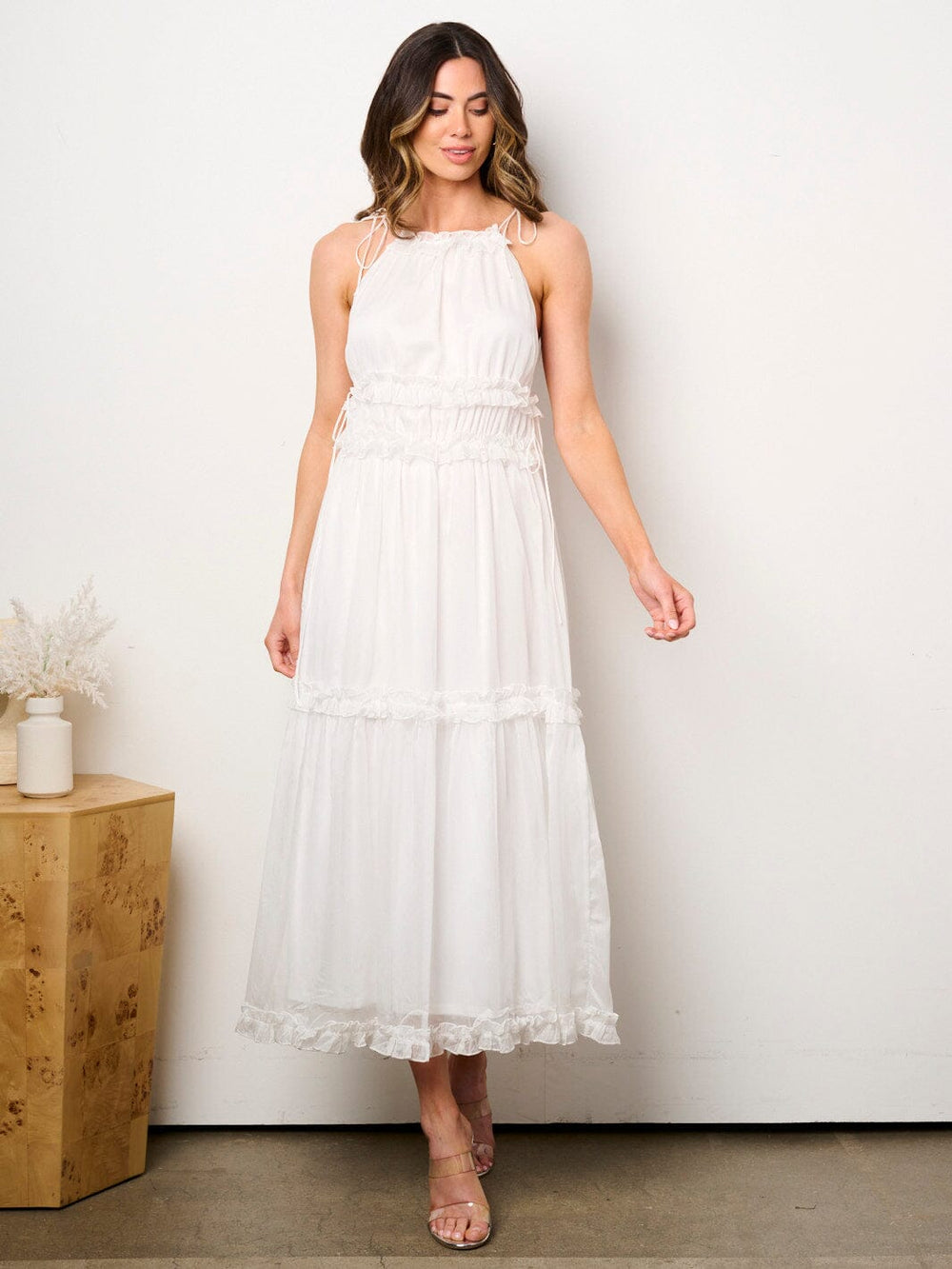 WOMEN'S SLEEVELESS TIERED RUFFLE MAXI DRESS