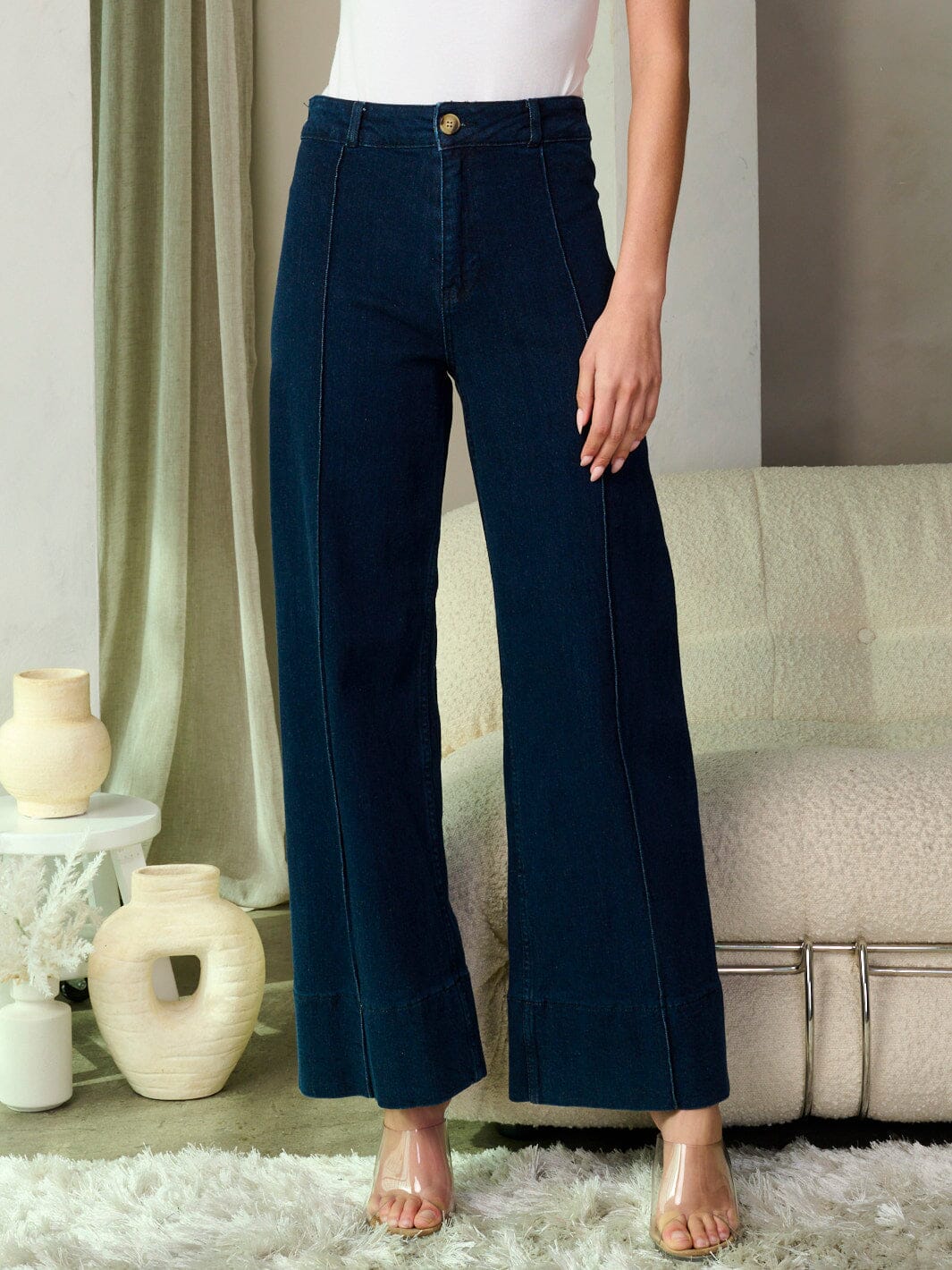 WOMEN'S BUTTON CLOSURE STRETCH DENIM PANTS