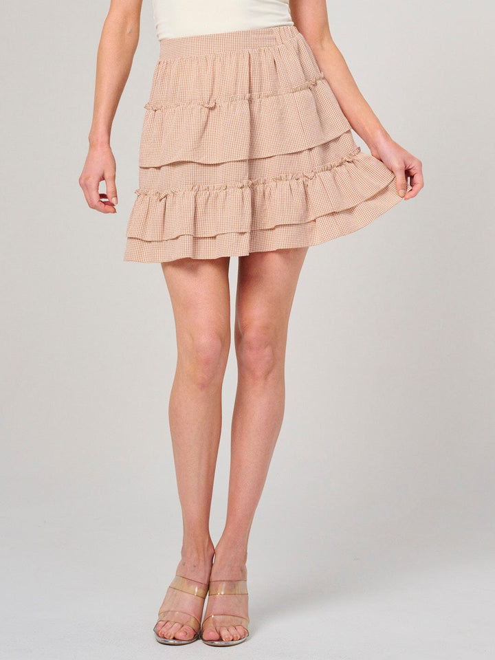 WOMEN'S ELASTIC WAIST RUFFLE TIERED FLARE MINI SKIRT