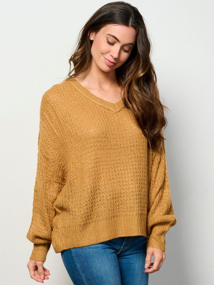 WOMEN'S LONG SLEEVE V-NECK KNIT PULLOVER SWEATER