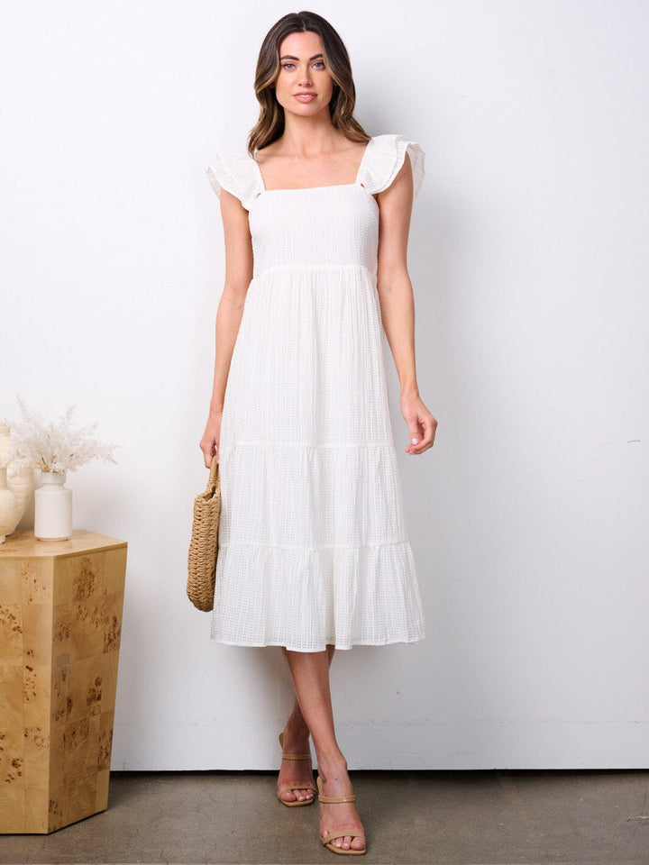 WOMEN'S RUFFLE SLEEVE TIERED MIDI DRESS