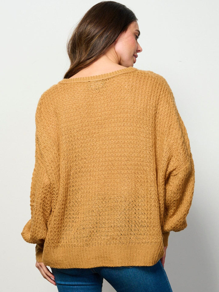 WOMEN'S LONG SLEEVE V-NECK KNIT PULLOVER SWEATER