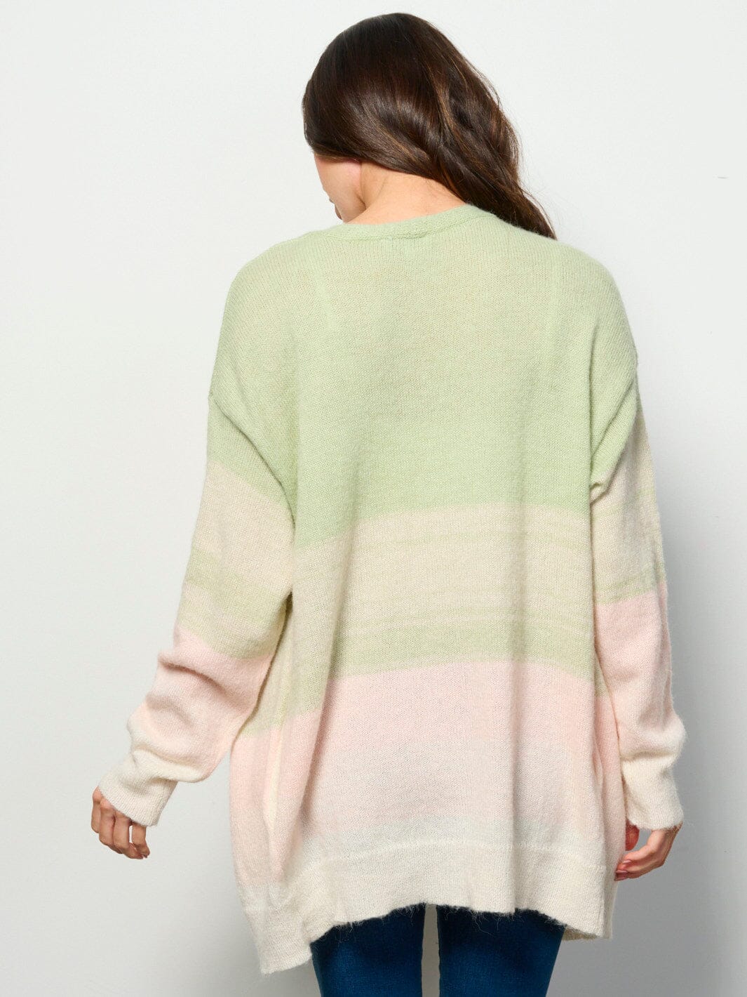 WOMEN'S LONG SLEEVE OPEN FRONT POCKETS COLORBLOCK CARDIGAN