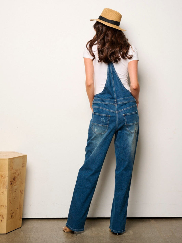 WOMEN'S SLEEVELESS POCKETS WIDE LEG DENIM OVERALL