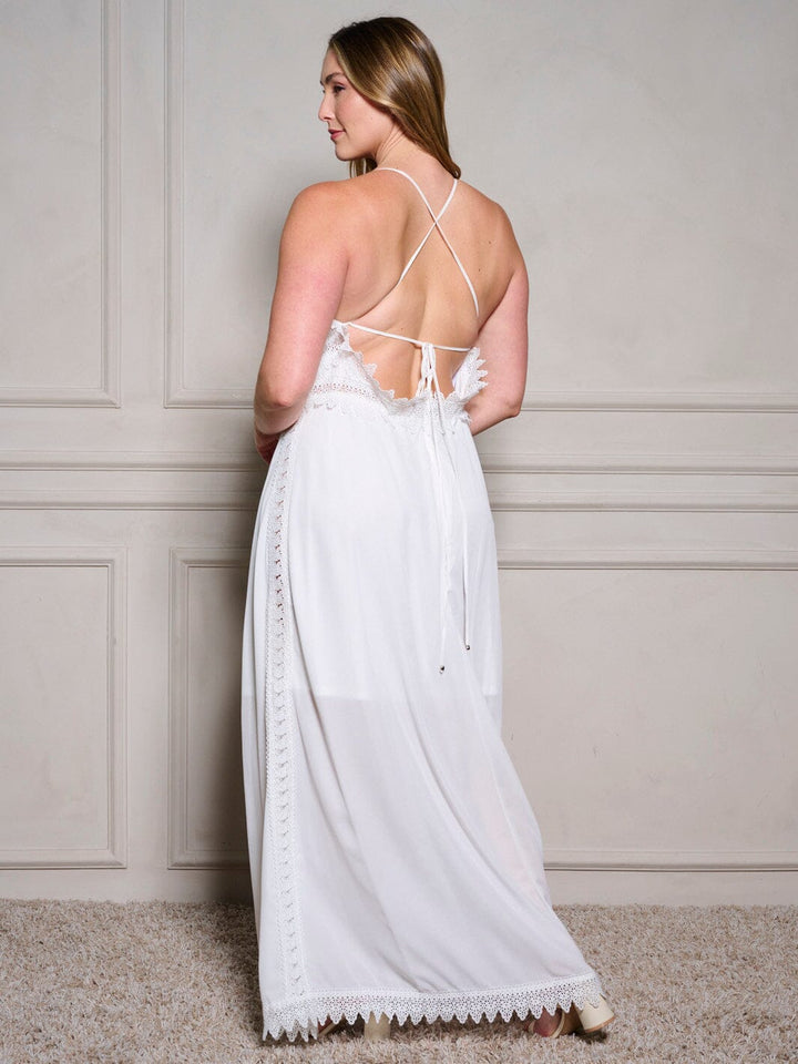 PLUS SIZE SLEEVELESS V-NECK TRIM DETAILED OPEN BACK MAXI DRESS