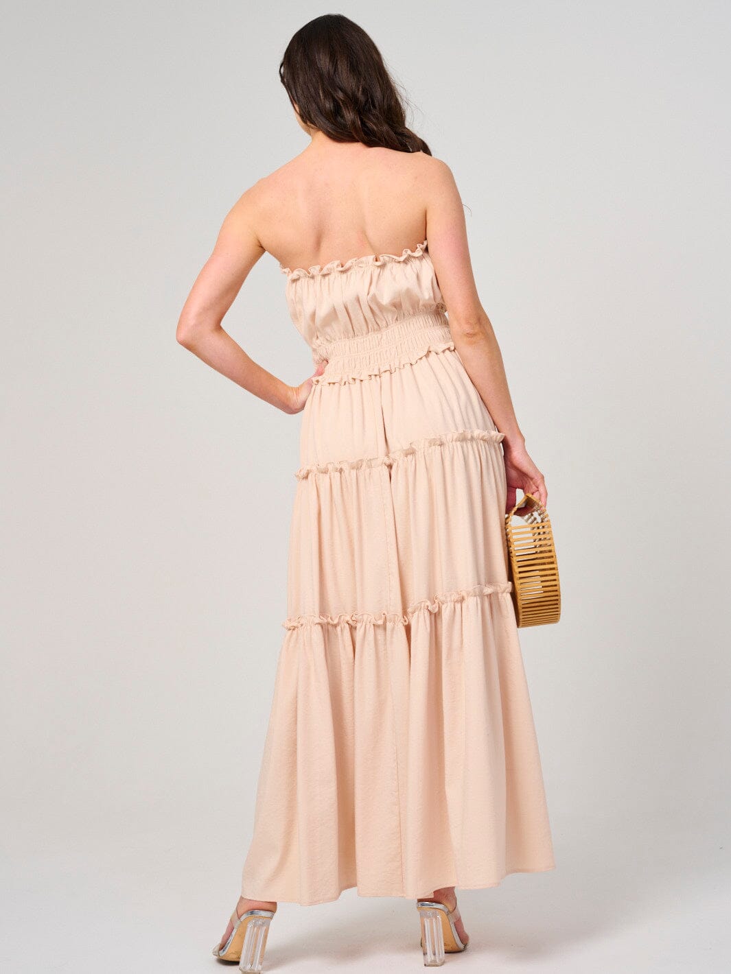 WOMEN'S SLEEVELESS SMOCK WAIST TIERED MAXI DRESS