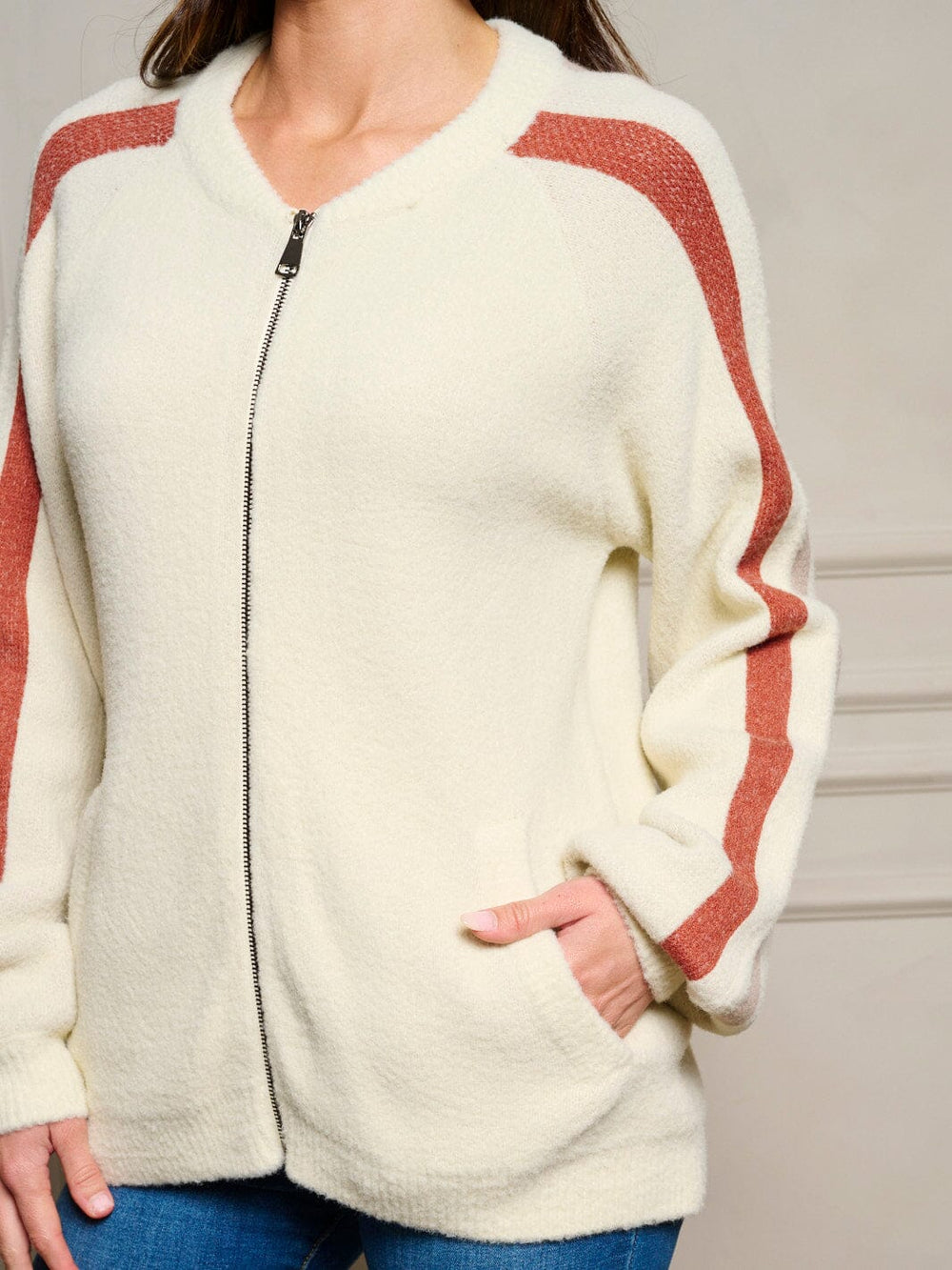 WOMEN'S LONG SLEEVE POCKETS ZIP UP SWEATER CARDIGAN