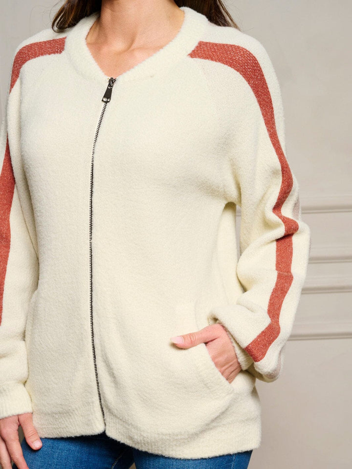 WOMEN'S LONG SLEEVE POCKETS ZIP UP SWEATER CARDIGAN