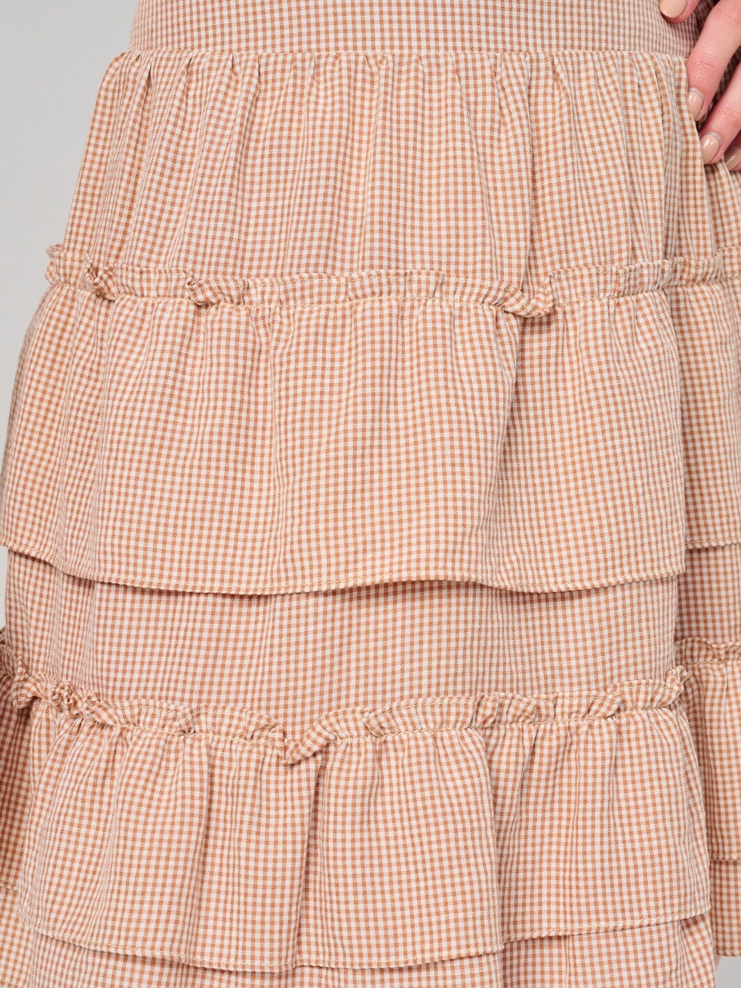 WOMEN'S ELASTIC WAIST RUFFLE TIERED FLARE MINI SKIRT