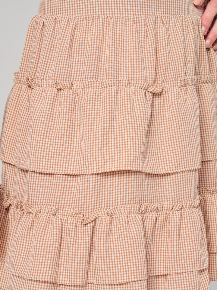 WOMEN'S ELASTIC WAIST RUFFLE TIERED FLARE MINI SKIRT