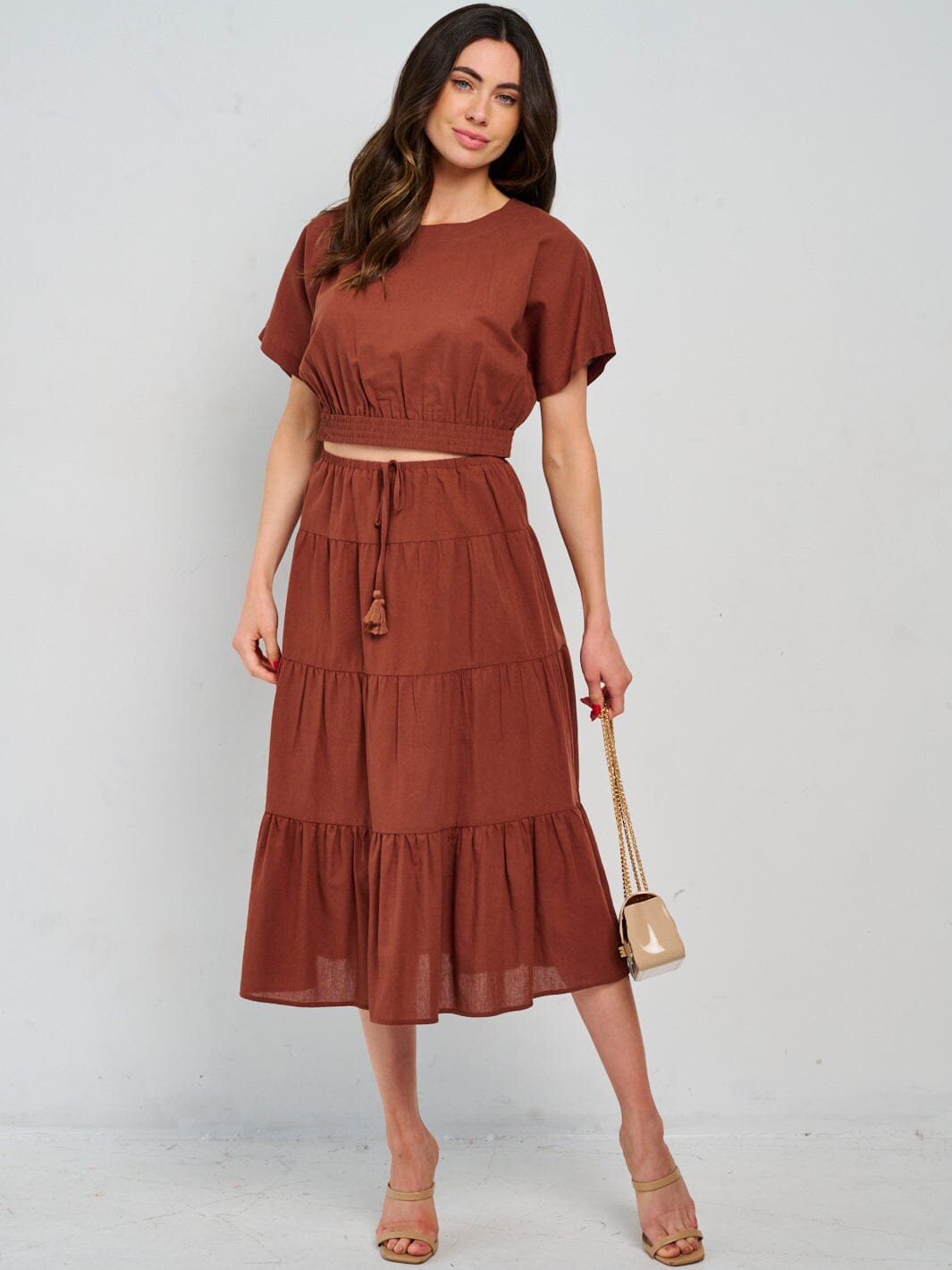 WOMEN'S SHORT SLEEVE TOP & ELASTIC WAIST MAXI SKIRT 2PC. SET