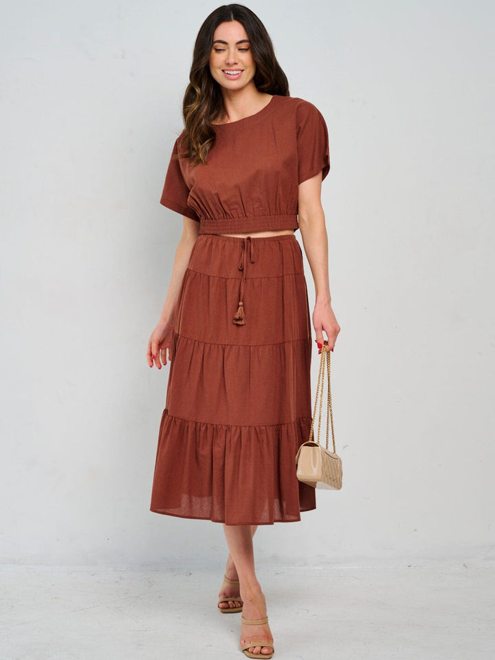 WOMEN'S SHORT SLEEVE TOP & ELASTIC WAIST MAXI SKIRT 2PC. SET