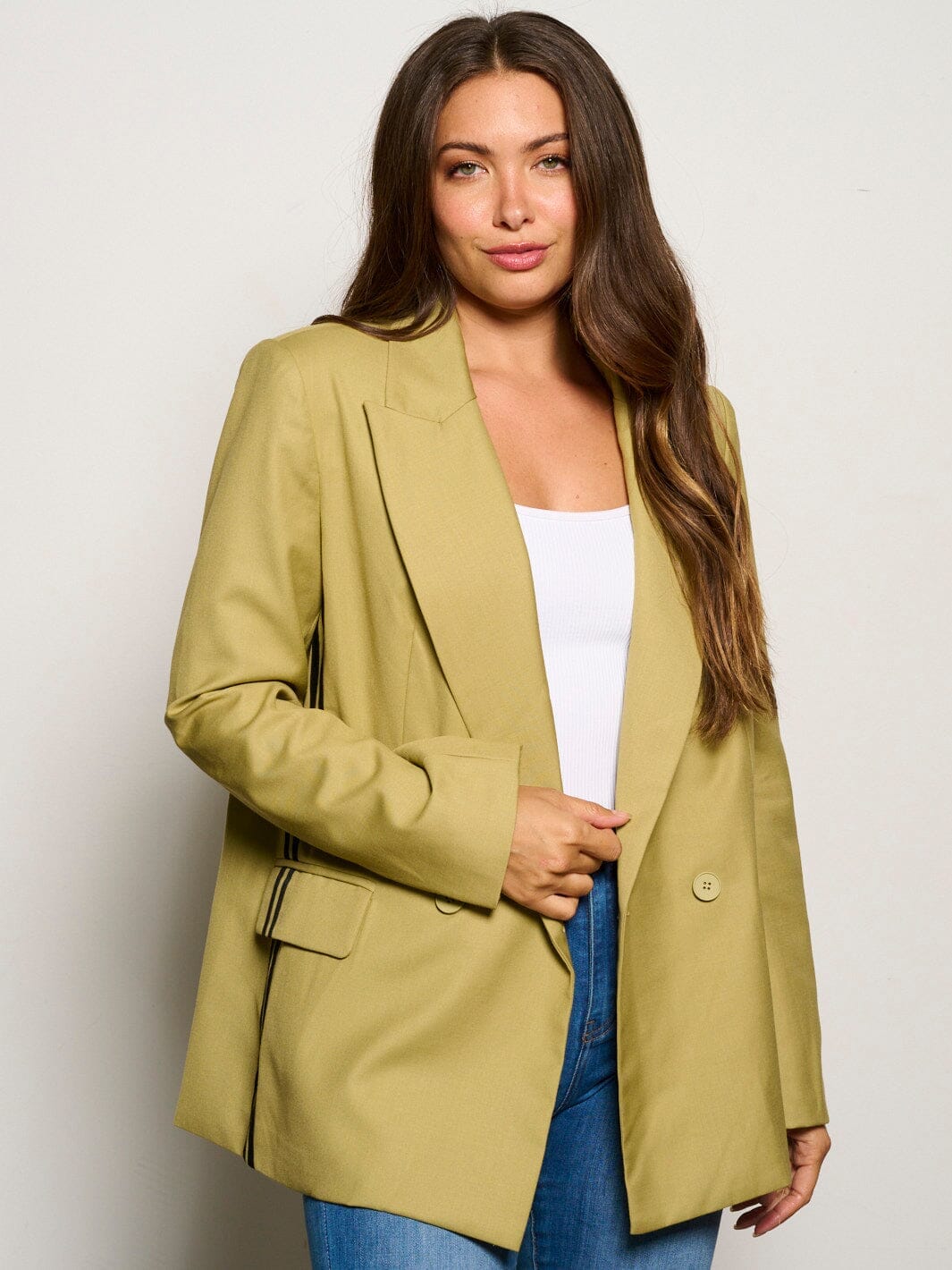 WOMEN'S LONG SLEEVES BUTTON CLOSURE STRIPES BLAZER