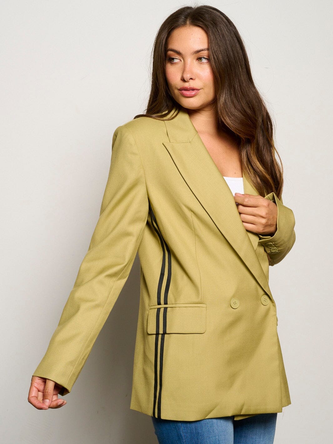 WOMEN'S LONG SLEEVES BUTTON CLOSURE STRIPES BLAZER