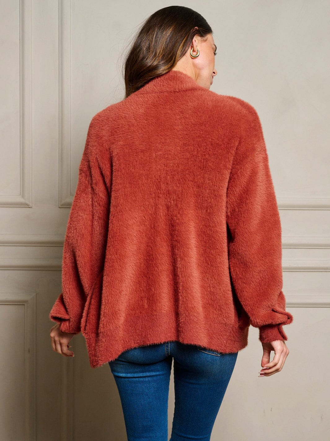 WOMEN'S LONG SLEEVE POCKETS ZIP UP FUZZY JACKET