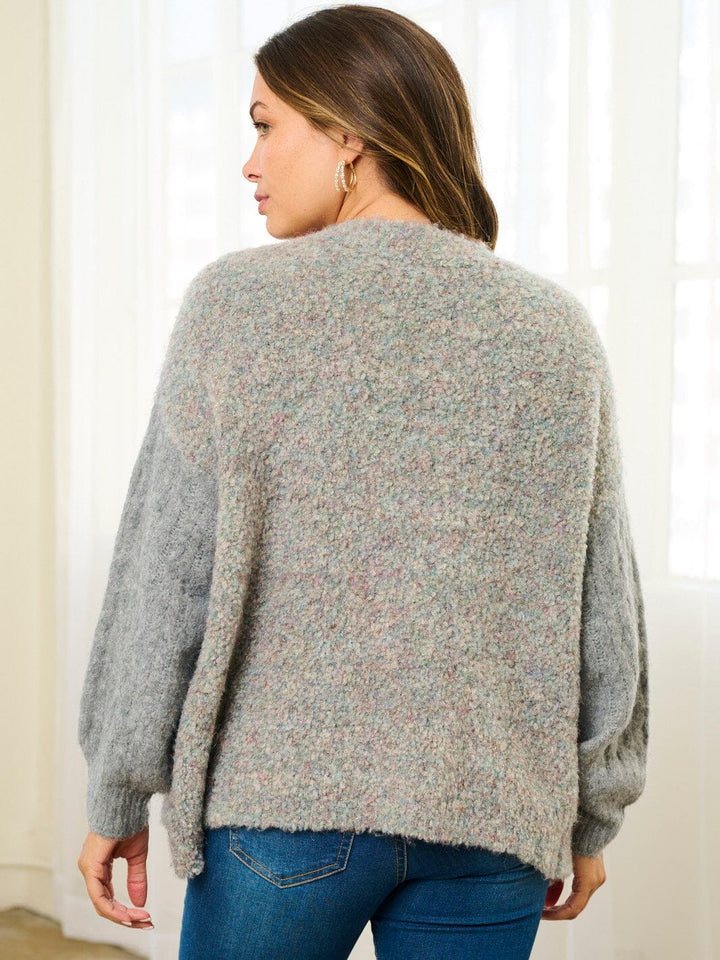 WOMEN'S LONG SLEEVE POCKETS COLORBLOCK OPEN FRONT CARDIGAN