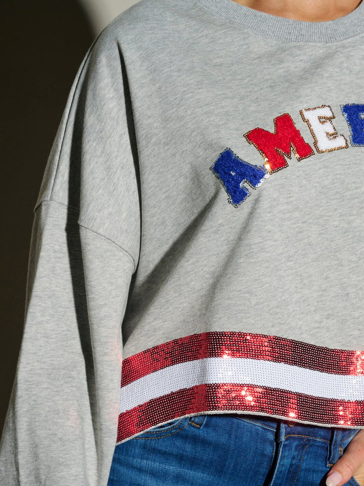 WOMEN'S LONG SLEEVE SEQUINS AMERICA PATRIOTIC TOP