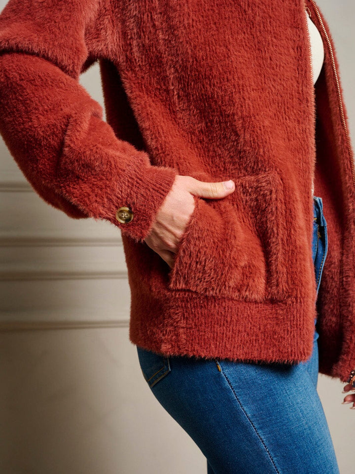 WOMEN'S LONG SLEEVE POCKETS ZIP UP FUZZY JACKET