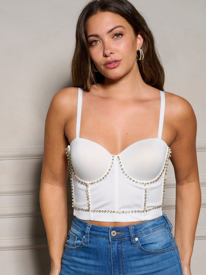 WOMEN'S SLEEVELESS REMOVABLE STRAPS STUDS DETAILED BUSTIER TOP