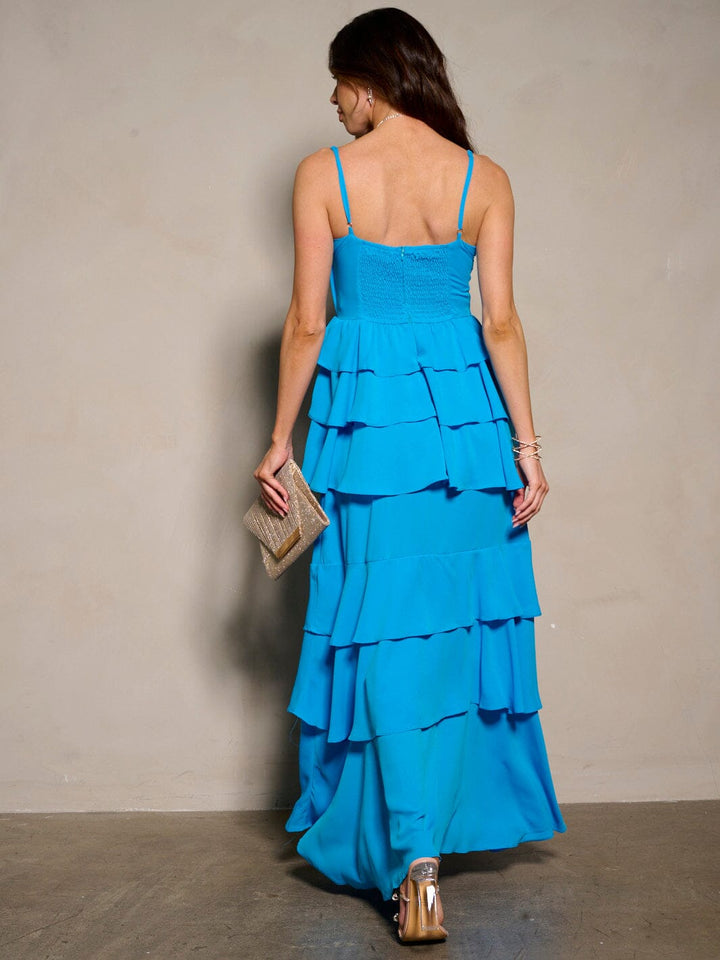 WOMEN'S SLEEVELESS V-NECK RUFFLE TIERED MAXI DRESS