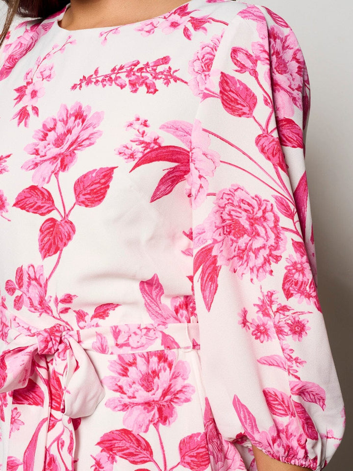 ******NOT READY********WOMEN'S 3/4 SLEEVES SELF TIE FLORAL MINI DRESS