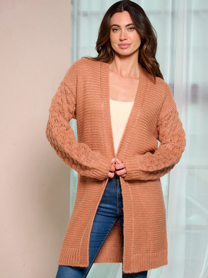 WOMEN'S LONG SLEEVE OPEN FRONT DETAILED CARDIGAN