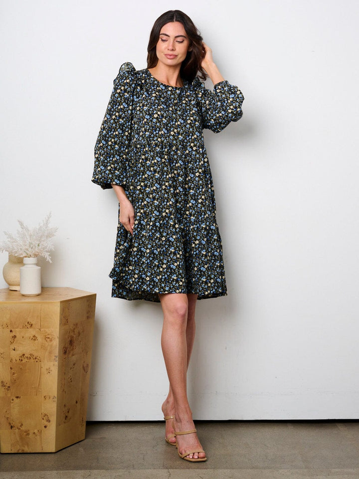 WOMEN'S LONG SLEEVE BUTTON UP ELASTIC WAIST PRINTED MINI DRESS (Copy)